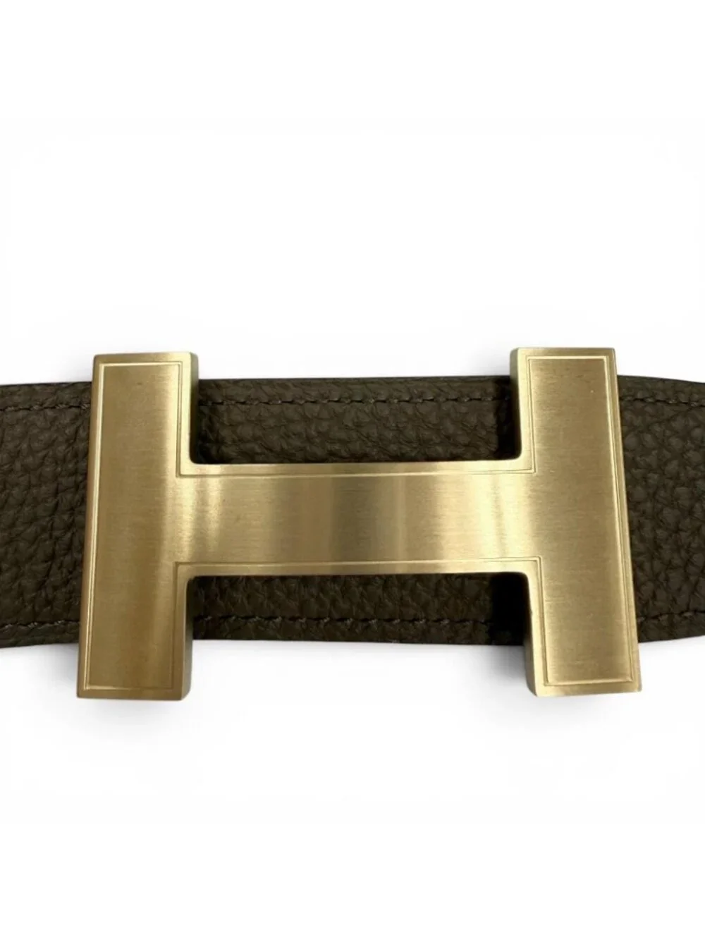 Hermes Constance Box Calf Togo Gold Logo Buckle Reversible Belt Khaki Black